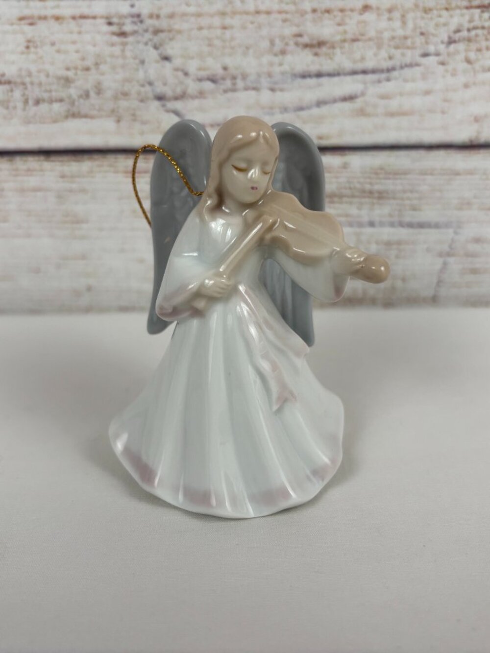 Roman Porcelain Violin Playing Angel Bell Ornament Japan Vintage